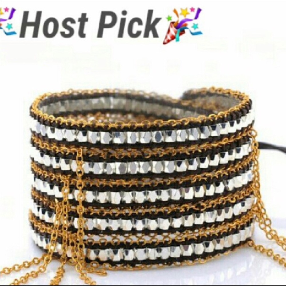 Jewelry,  Gold Lace Leather Wrapped Bracelets